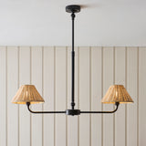 Endon Jericho 2lt Linear Pendant Matt black & natural rattan