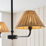 Endon Jericho 2lt Linear Pendant Matt black & natural rattan