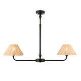 Endon Jericho 2lt Linear Pendant Matt black & natural rattan
