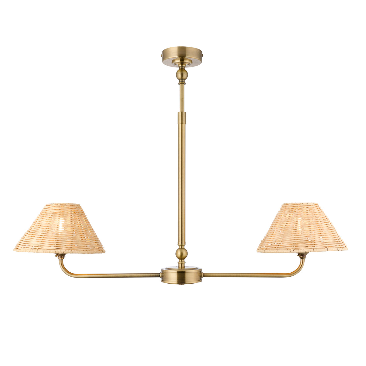 Endon Jericho 2lt Linear Pendant Antique brass plate & natural rattan