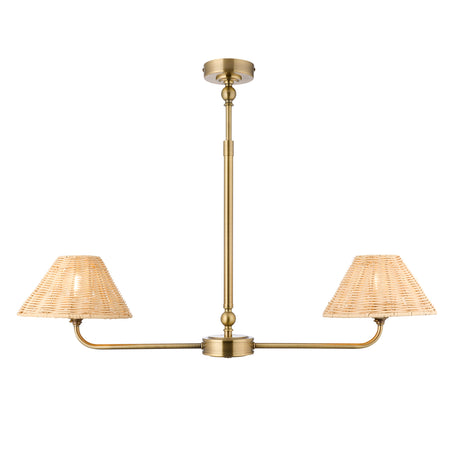 Endon Jericho 2lt Linear Pendant Antique brass plate & natural rattan