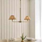 Endon Jericho 2lt Linear Pendant Antique brass plate & natural rattan