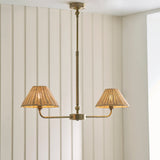 Endon Jericho 2lt Linear Pendant Antique brass plate & natural rattan