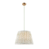 Endon Eltham & Leaf 40cm Pendant Brushed aged brass plate & herb garden green fabric