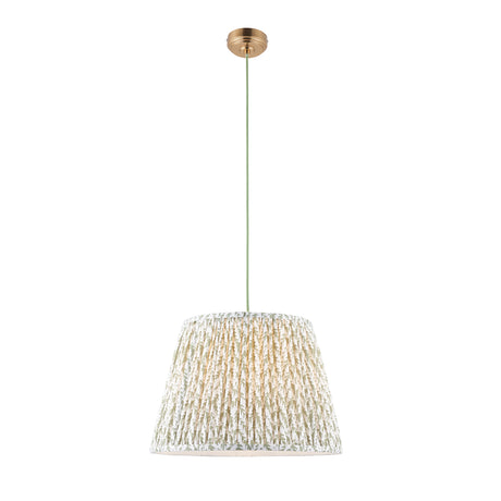 Endon Eltham & Leaf 40cm Pendant Brushed aged brass plate & herb garden green fabric