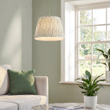 Endon Eltham & Leaf 40cm Pendant Brushed aged brass plate & herb garden green fabric