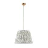 Endon Eltham & Leaf 40cm Pendant Brushed aged brass plate & herb garden green fabric