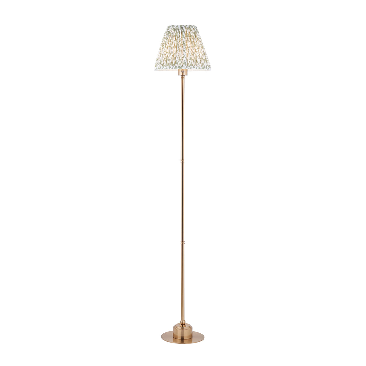 Endon Burley Rechargeable & Leaf 25cm Floor Brushed aged brass plate & herb garden green fabric