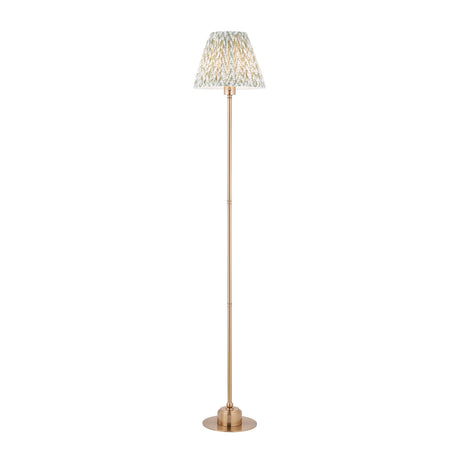 Endon Burley Rechargeable & Leaf 25cm Floor Brushed aged brass plate & herb garden green fabric