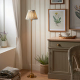 Endon Burley Rechargeable & Leaf 25cm Floor Brushed aged brass plate & herb garden green fabric