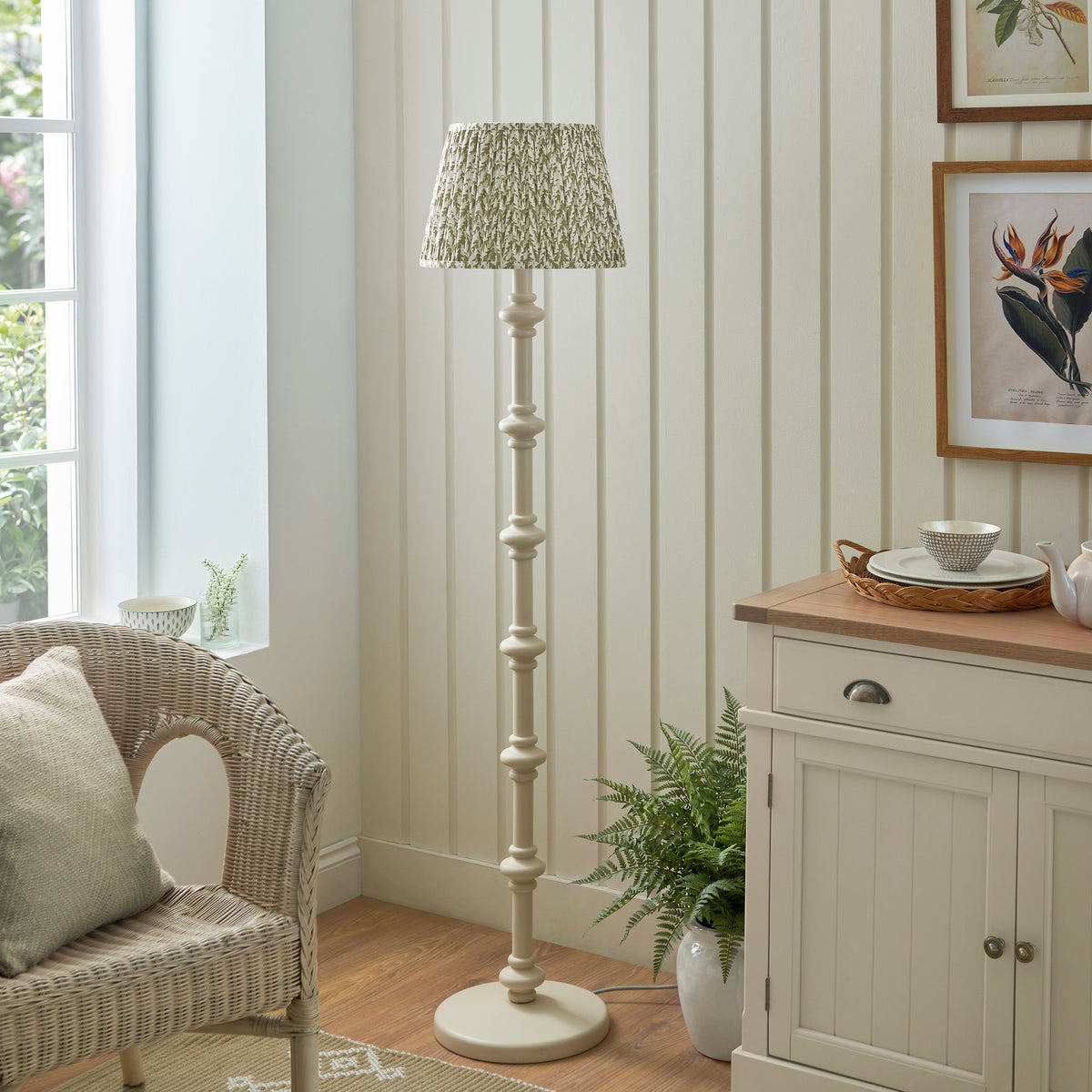 Endon Carnaby & Leaf 35cm Herb Garden Green Satin almond white paint & herb garden green fabric