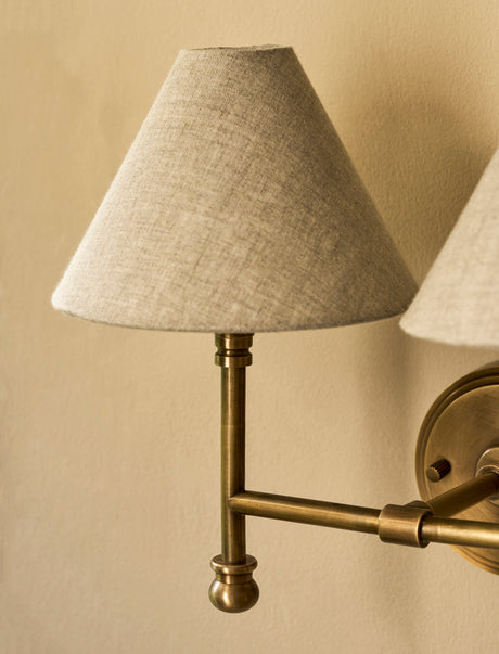 Garden Trading Kelmscot Double Wall Light with Linen Shades Antique Brass