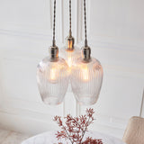 Amos Lucid Bright Nickel & Clear Ribbed Glass 3 Light Cluster