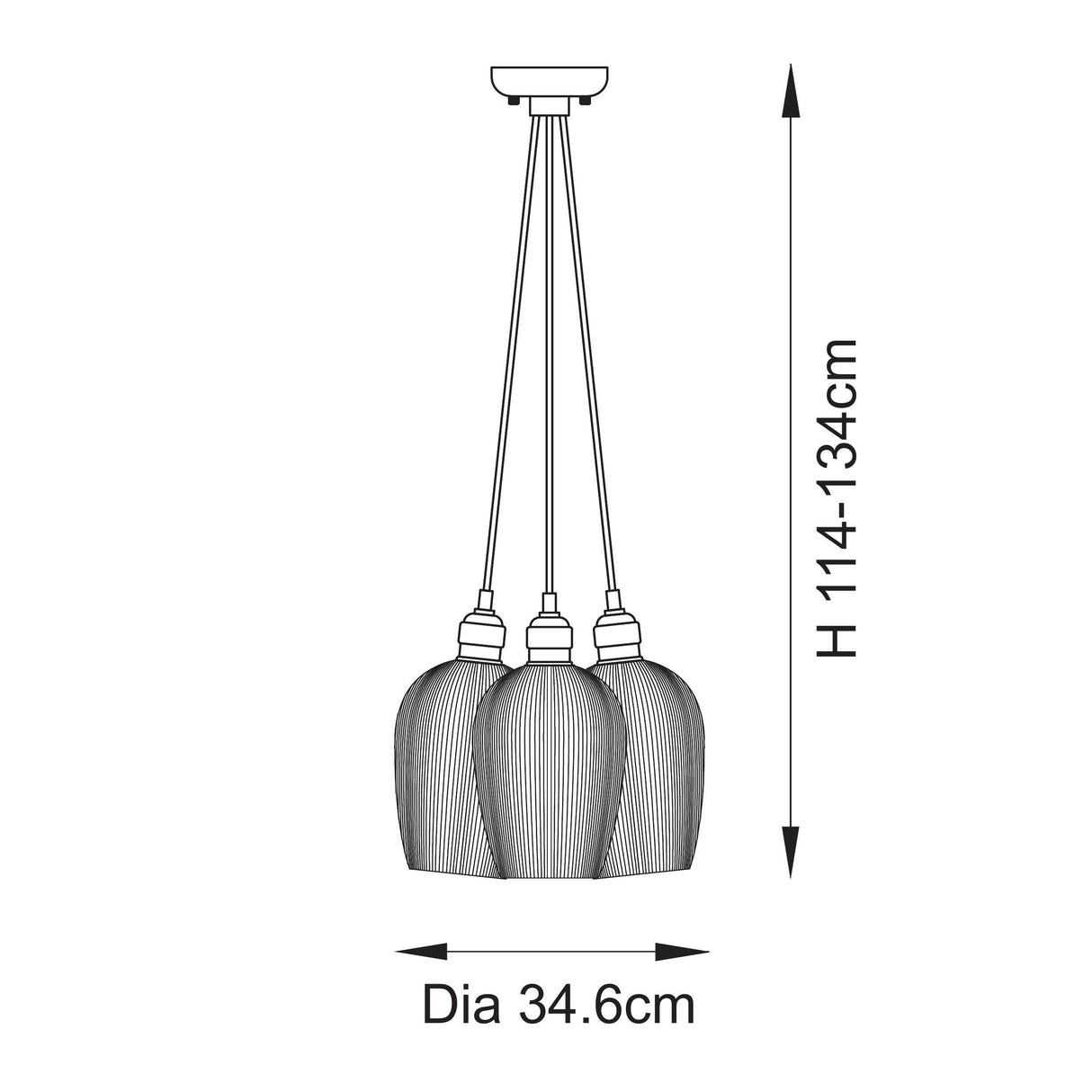Amos Lucid Bright Nickel & Clear Ribbed Glass 3 Light Cluster