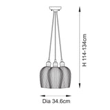 Amos Lucid Bright Nickel & Clear Ribbed Glass 3 Light Cluster