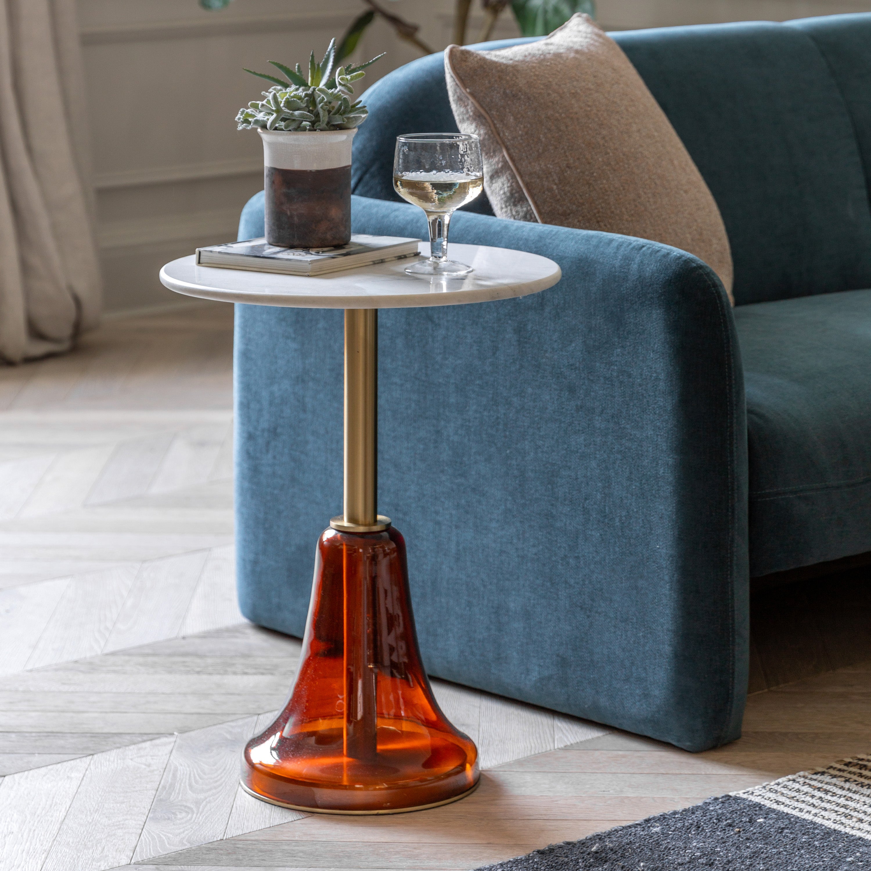 Bilbao Side Table Orange Glass with White Marble Top | Amos
