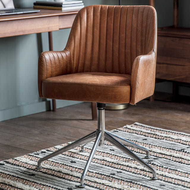 Amos Curie Swivel Chair Vintage Brown Leather –  from Amos Lighting + Home