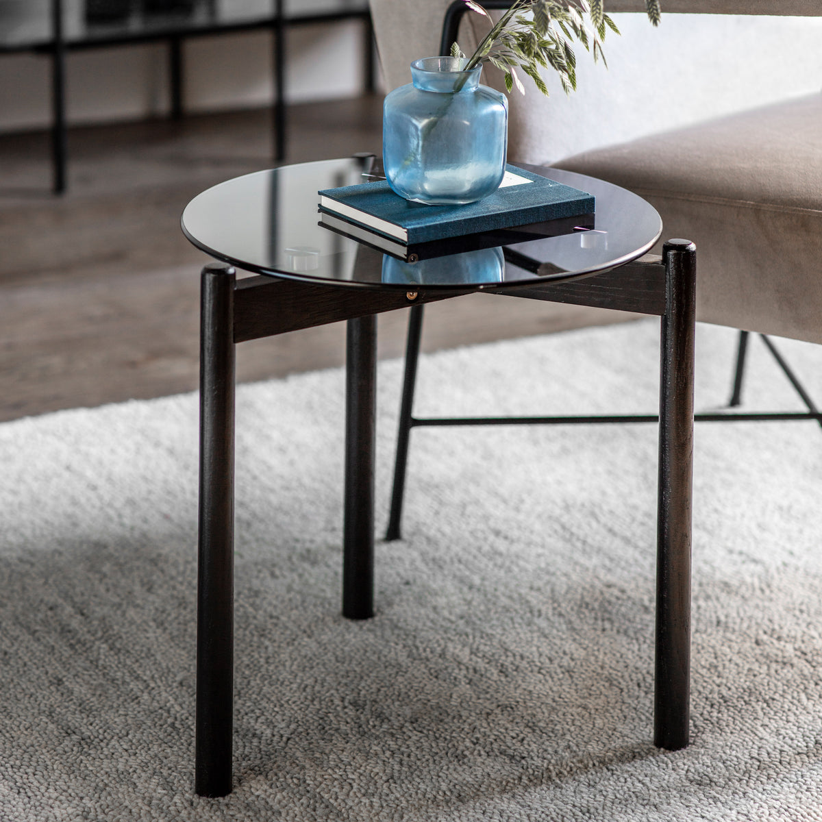 Moran Side Table Black Oak with Smoked Glass Top | Amos Lighting – Amos ...