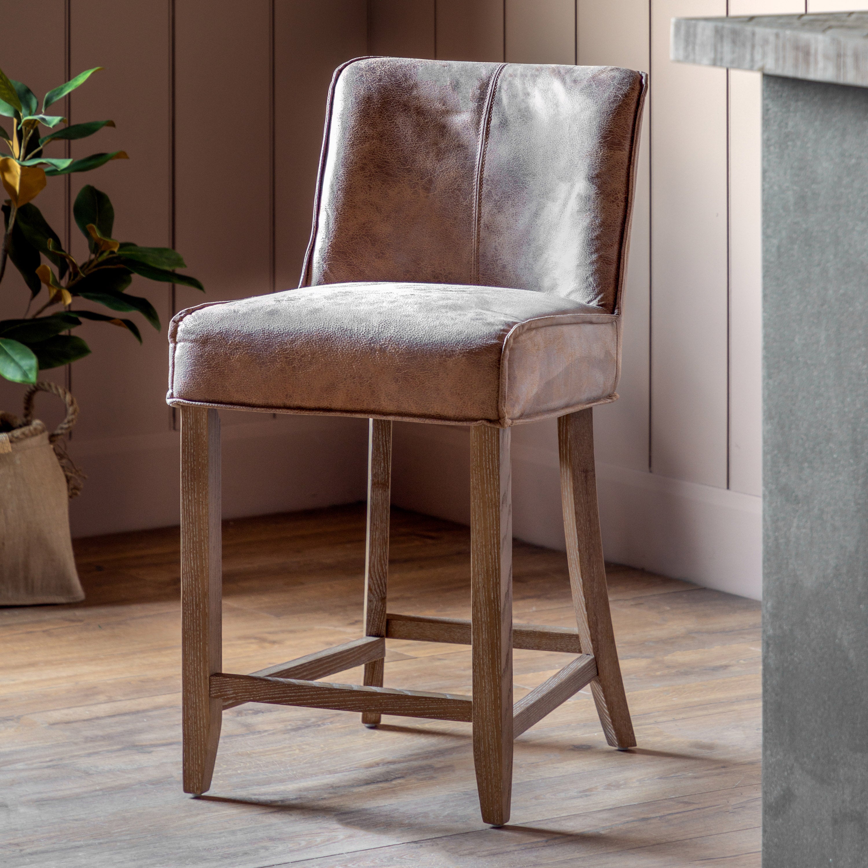 Amos Tarnby Bar Stool Brown Leather 2pk