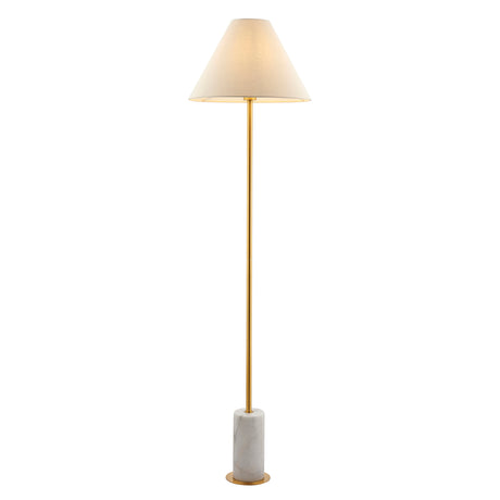 Amos Ronde Brushed Brass & Marble Floor Lamp with Shade