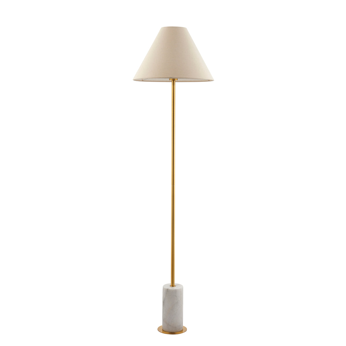 Amos Ronde Brushed Brass & Marble Floor Lamp with Shade