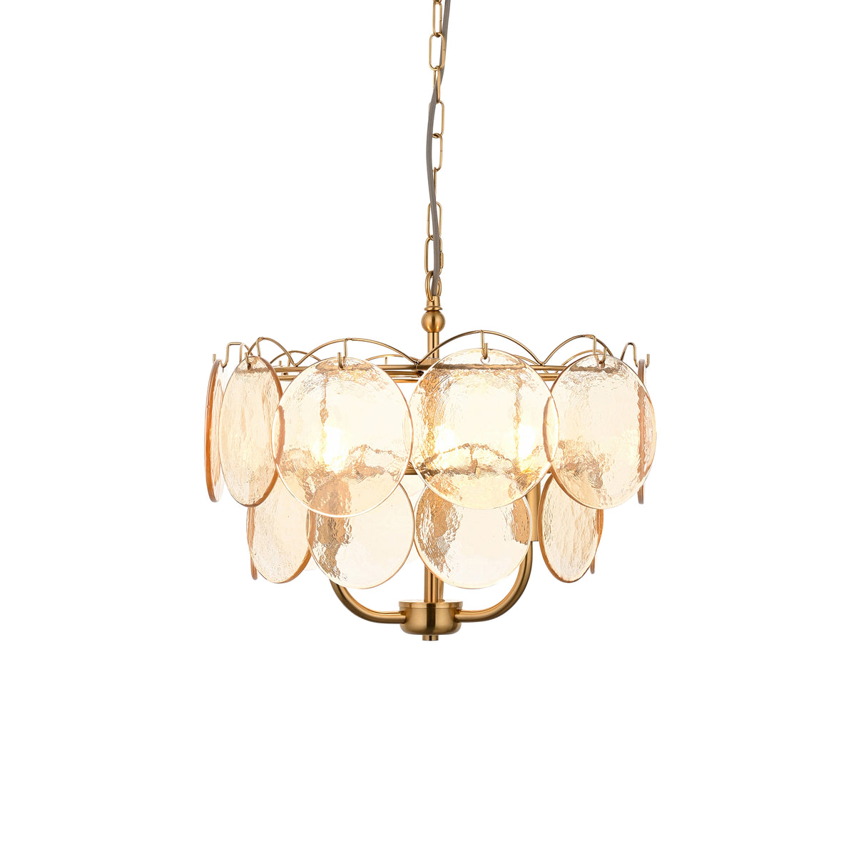 Amos Loire Brushed Aged Brass & Handmade Champagne Glass 3 Light Chandelier