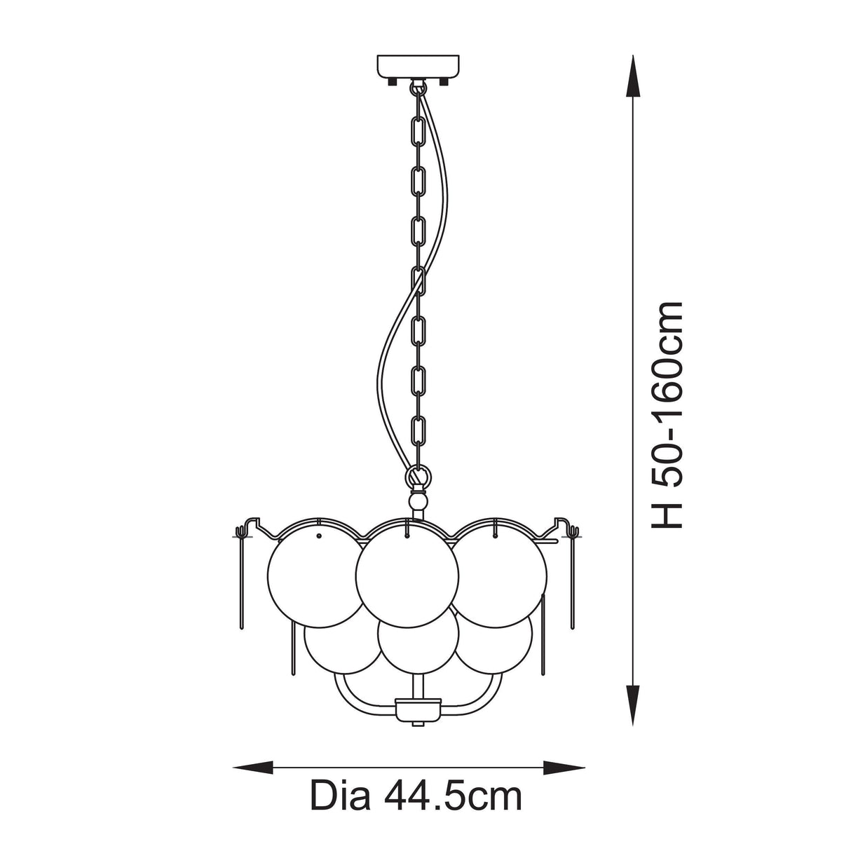 Amos Loire Brushed Aged Brass & Handmade Champagne Glass 3 Light Chandelier