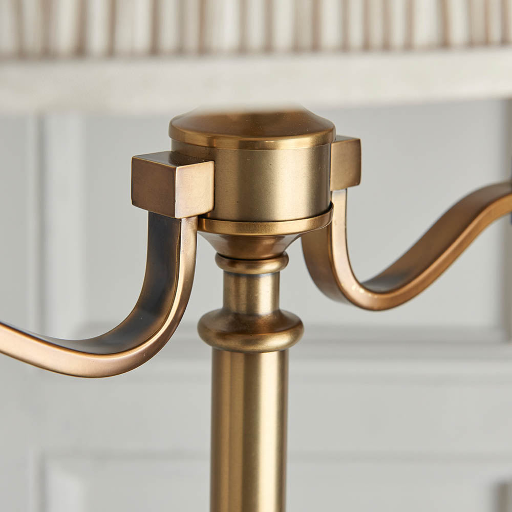Interiors 1900 Stanford Floor Lamp Antique Brass with Champagne Shade