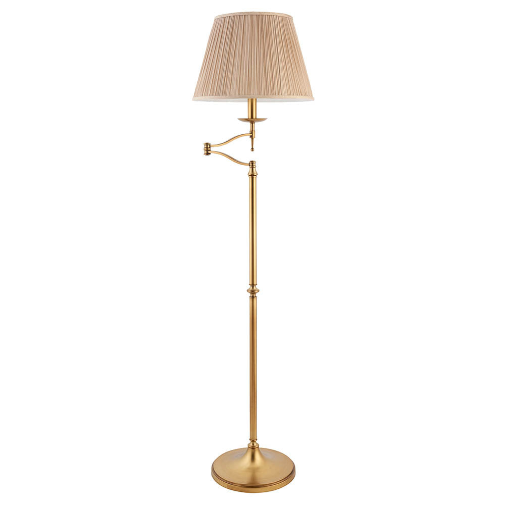 Interiors 1900 Stanford Swing Floor Lamp Antique Brass with Champagne Shade
