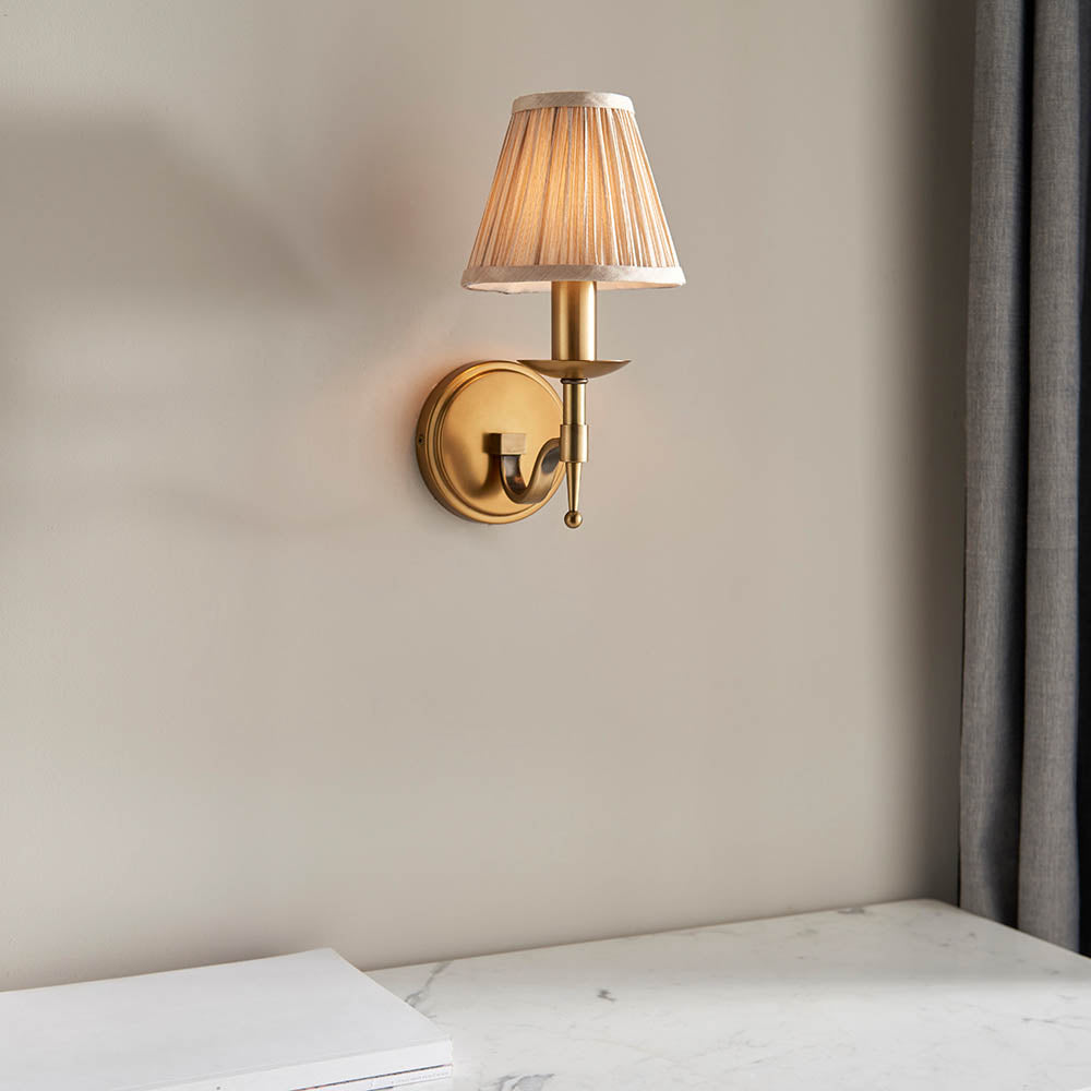 Interiors 1900 Stanford Single Wall Light Antique Brass with Champagne Shade