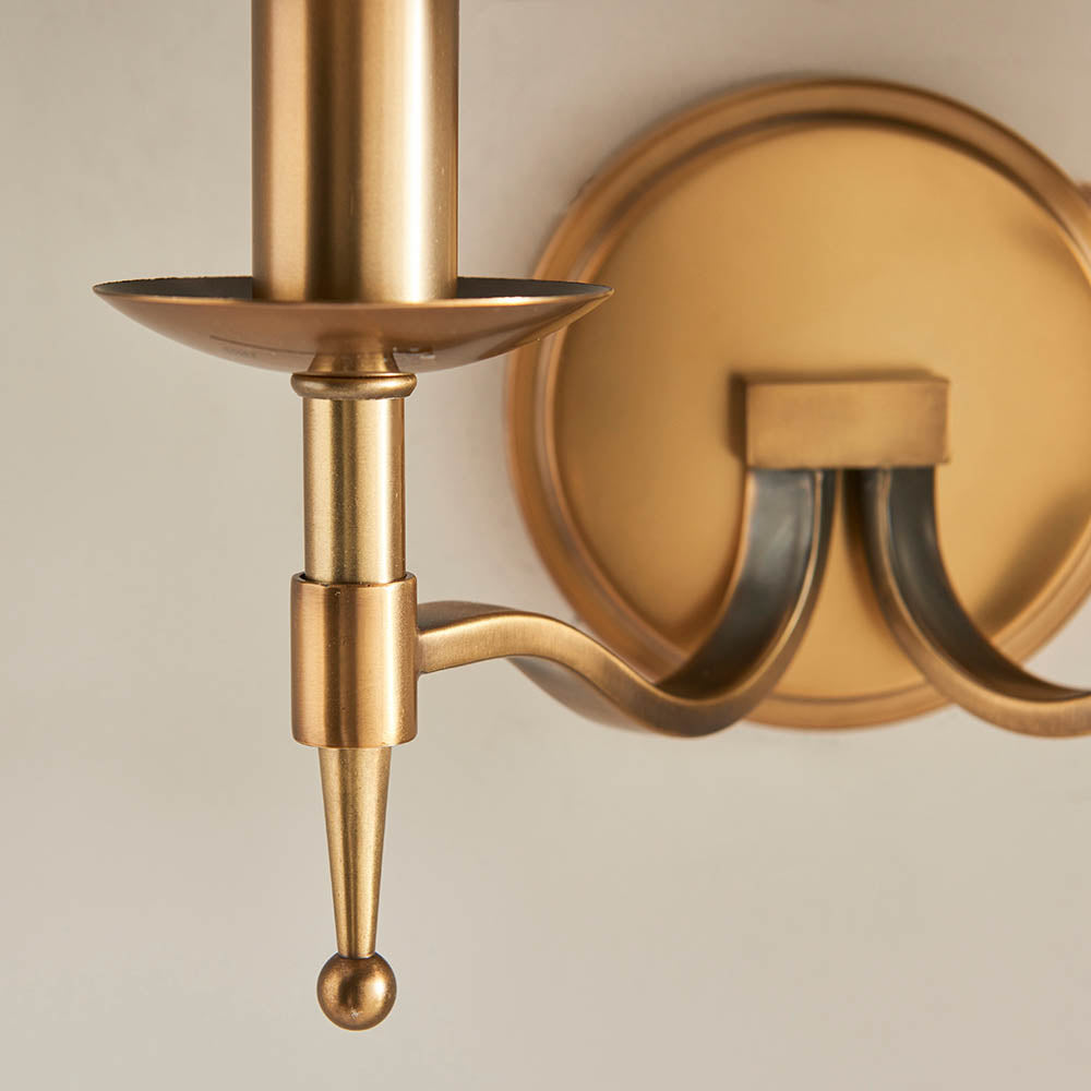 Interiors 1900 Stanford Twin Wall Light Antique Brass with Champagne Shade