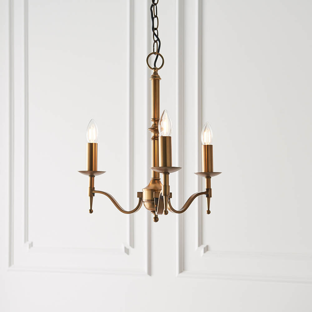 Interiors 1900 Stanford 3lt Chandelier Antique Brass