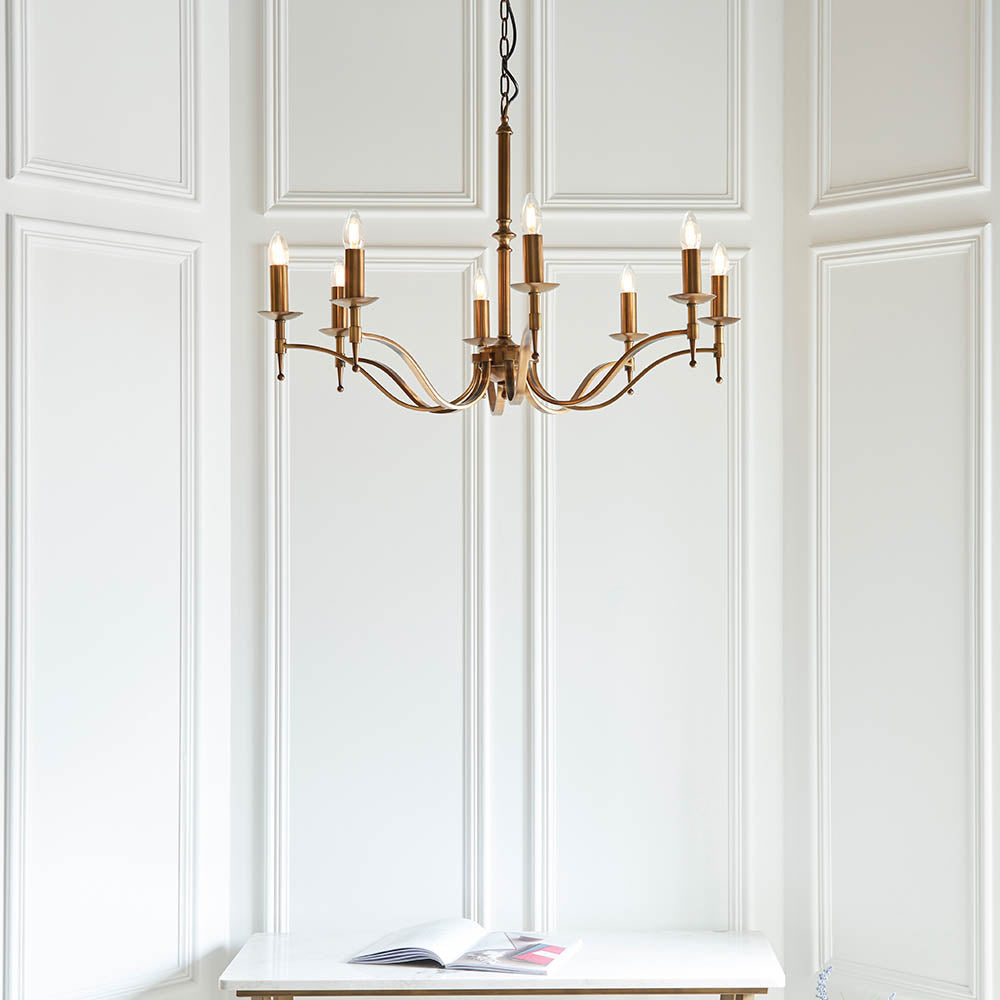 Interiors 1900 Stanford 8lt Chandelier Antique Brass