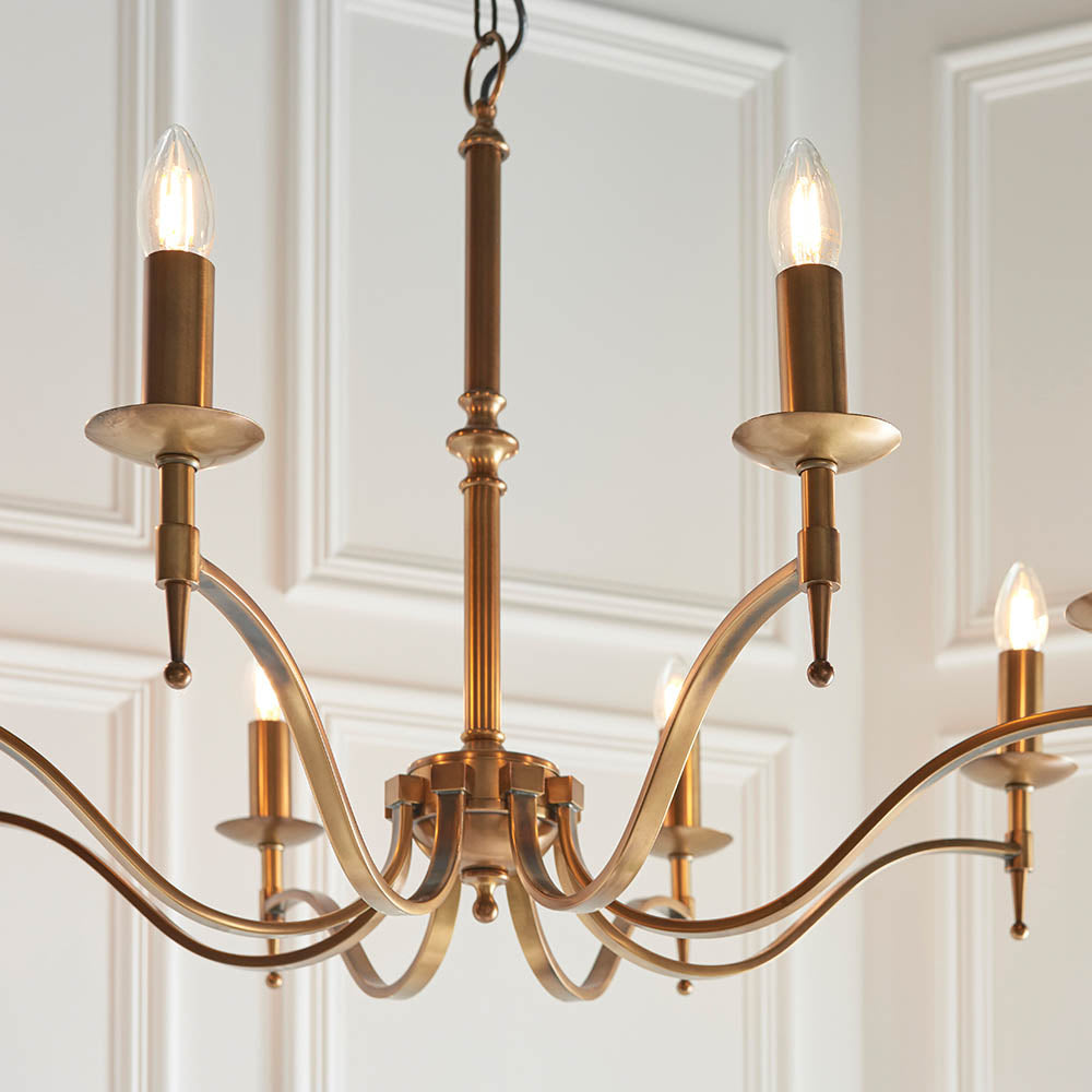 Interiors 1900 Stanford 8lt Chandelier Antique Brass