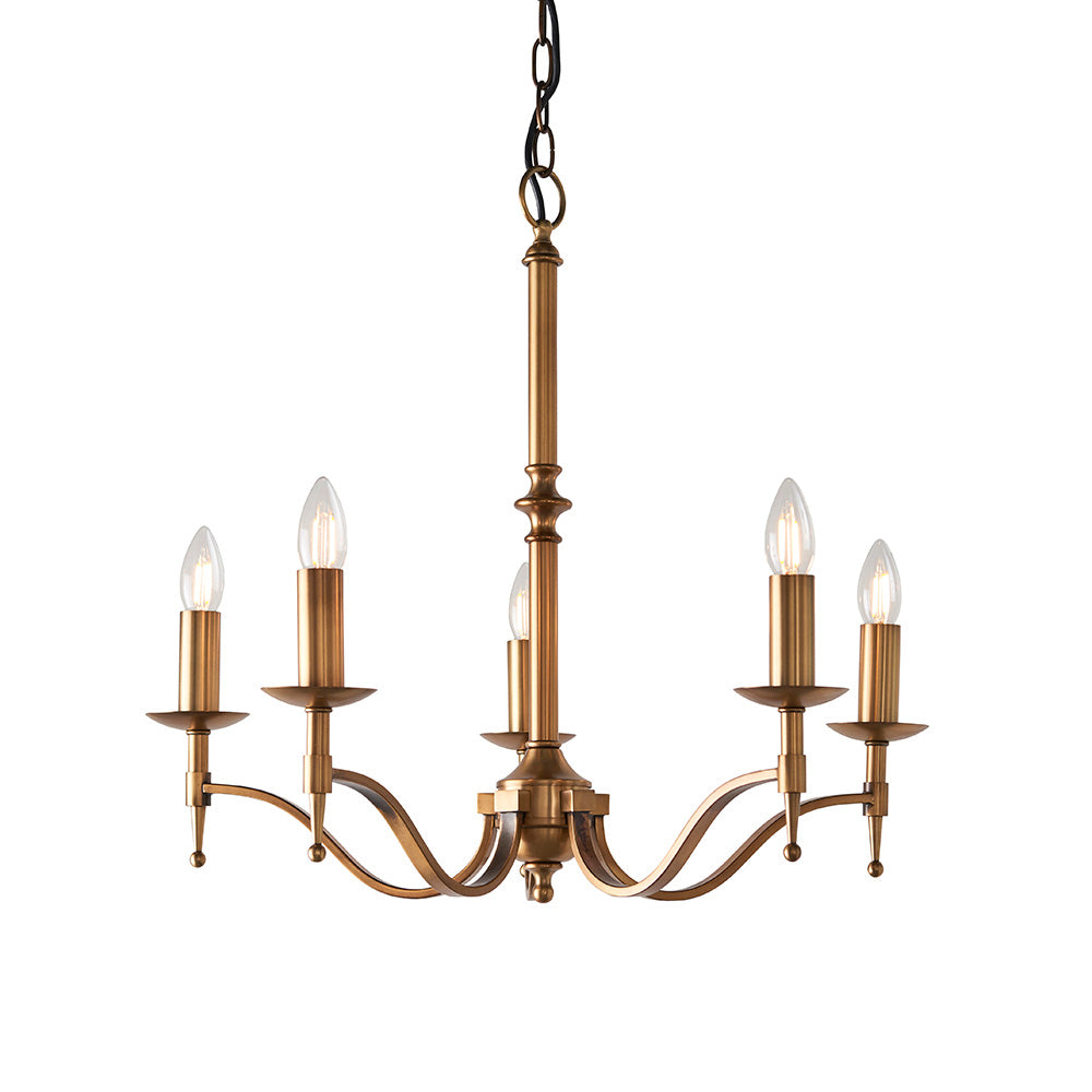 Interiors 1900 Stanford 5lt Chandelier Antique Brass