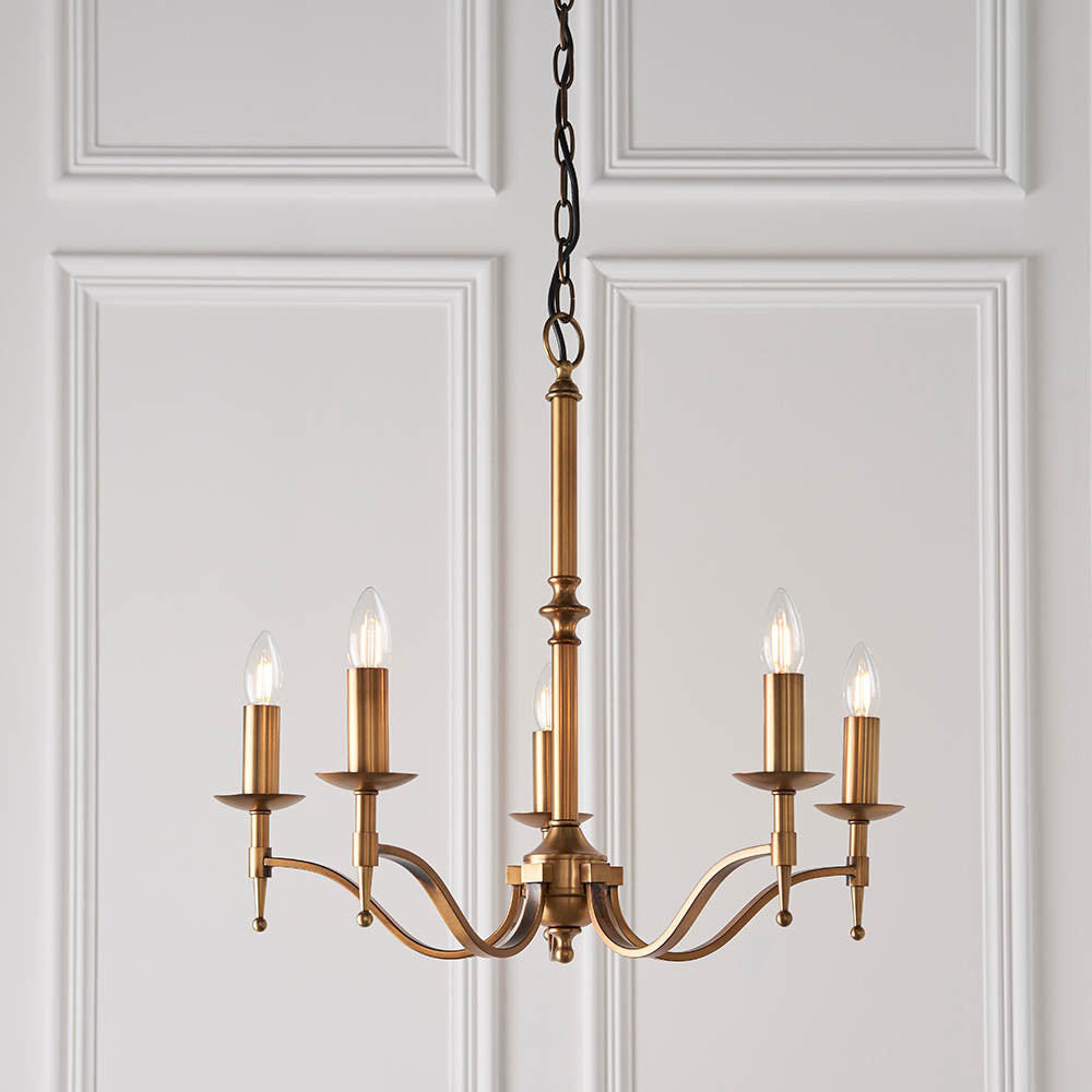 Interiors 1900 Stanford 5lt Chandelier Antique Brass