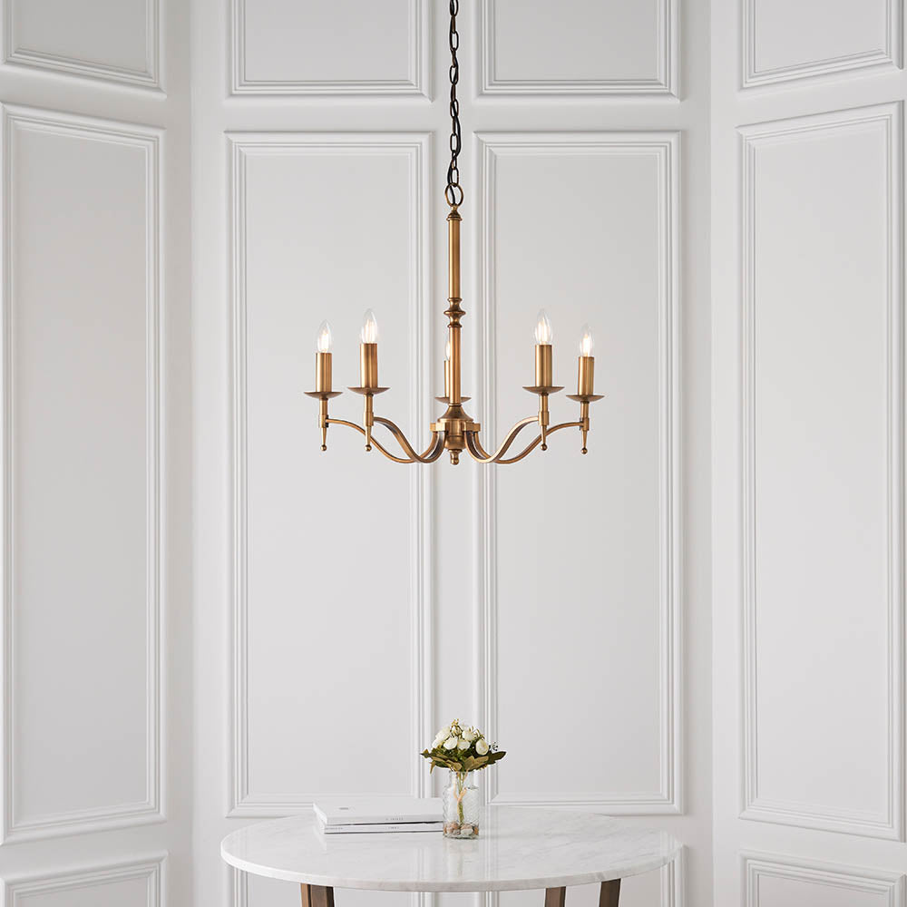 Interiors 1900 Stanford 5lt Chandelier Antique Brass