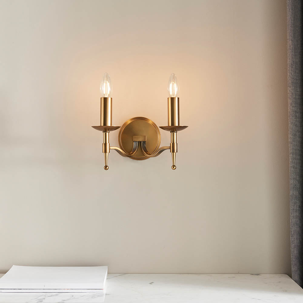 Interiors 1900 Stanford Twin Wall Light Antique Brass
