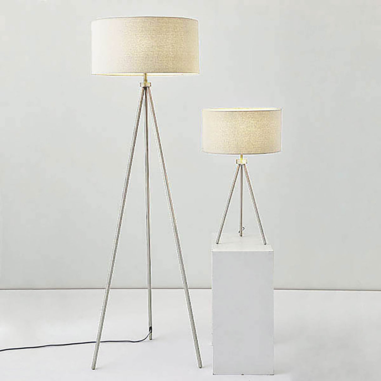 Endon Tri Floor Lamp Matt nickel plate & grey fabric