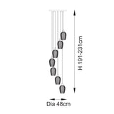 Amos Lucid Bright Nickel & Clear Ribbed Glass 7 Light Cascade