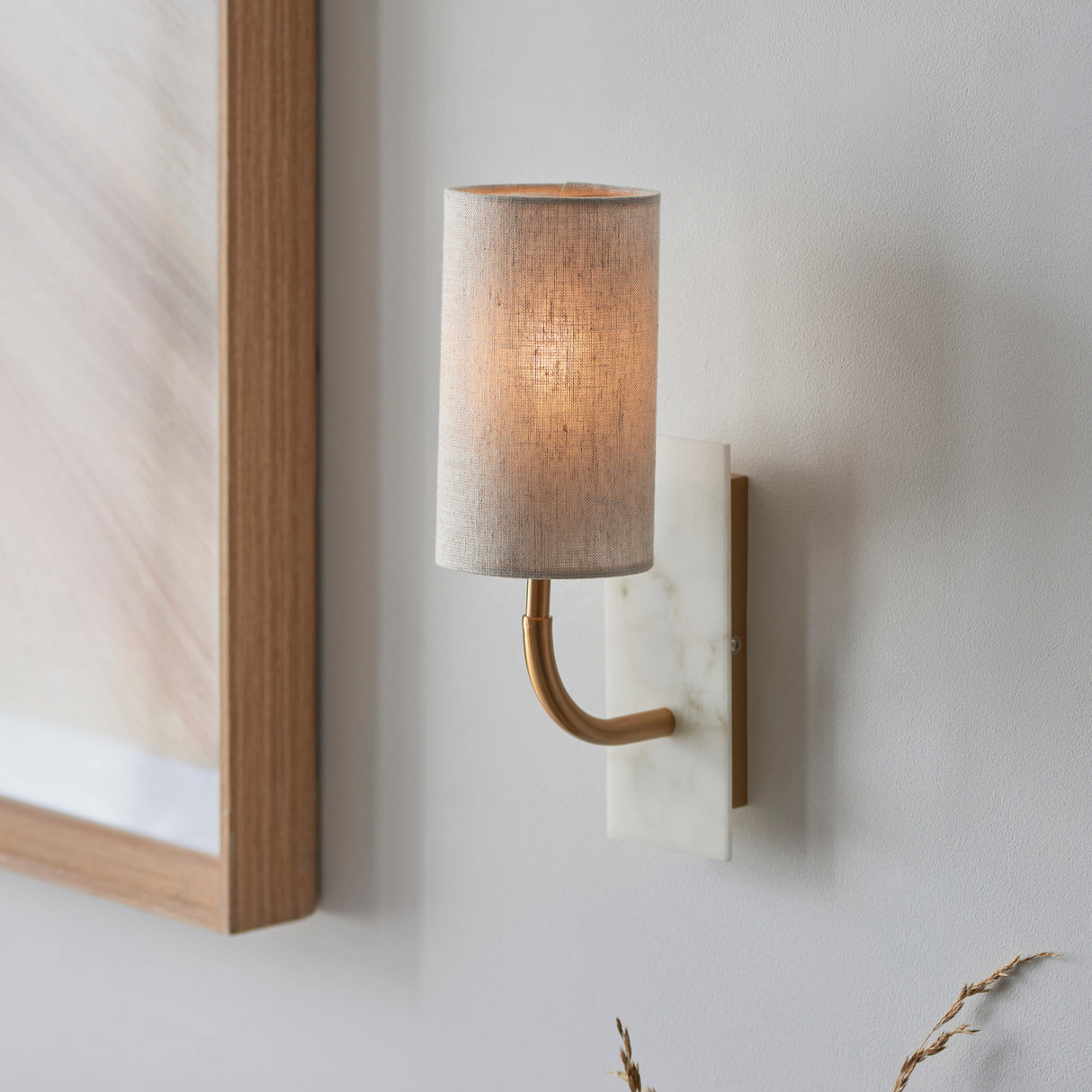 Amos Compton Marble Curved Wall Light with Linen Shade