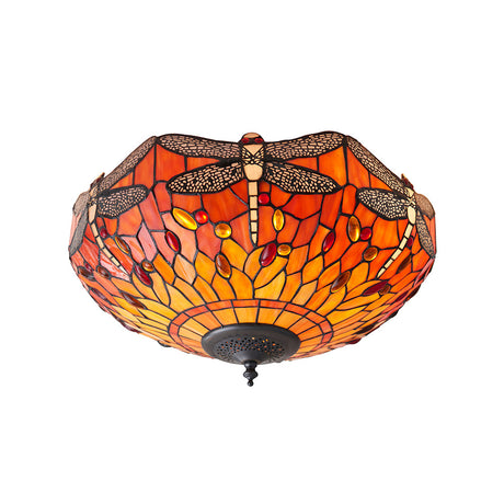 Tiffany Dragonfly Flame Medium 2lt Flush Ceiling Light