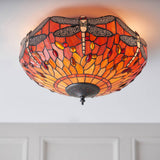 Tiffany Dragonfly Flame Medium 2lt Flush Ceiling Light
