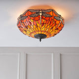 Tiffany Dragonfly Flame Medium 2lt Flush Ceiling Light