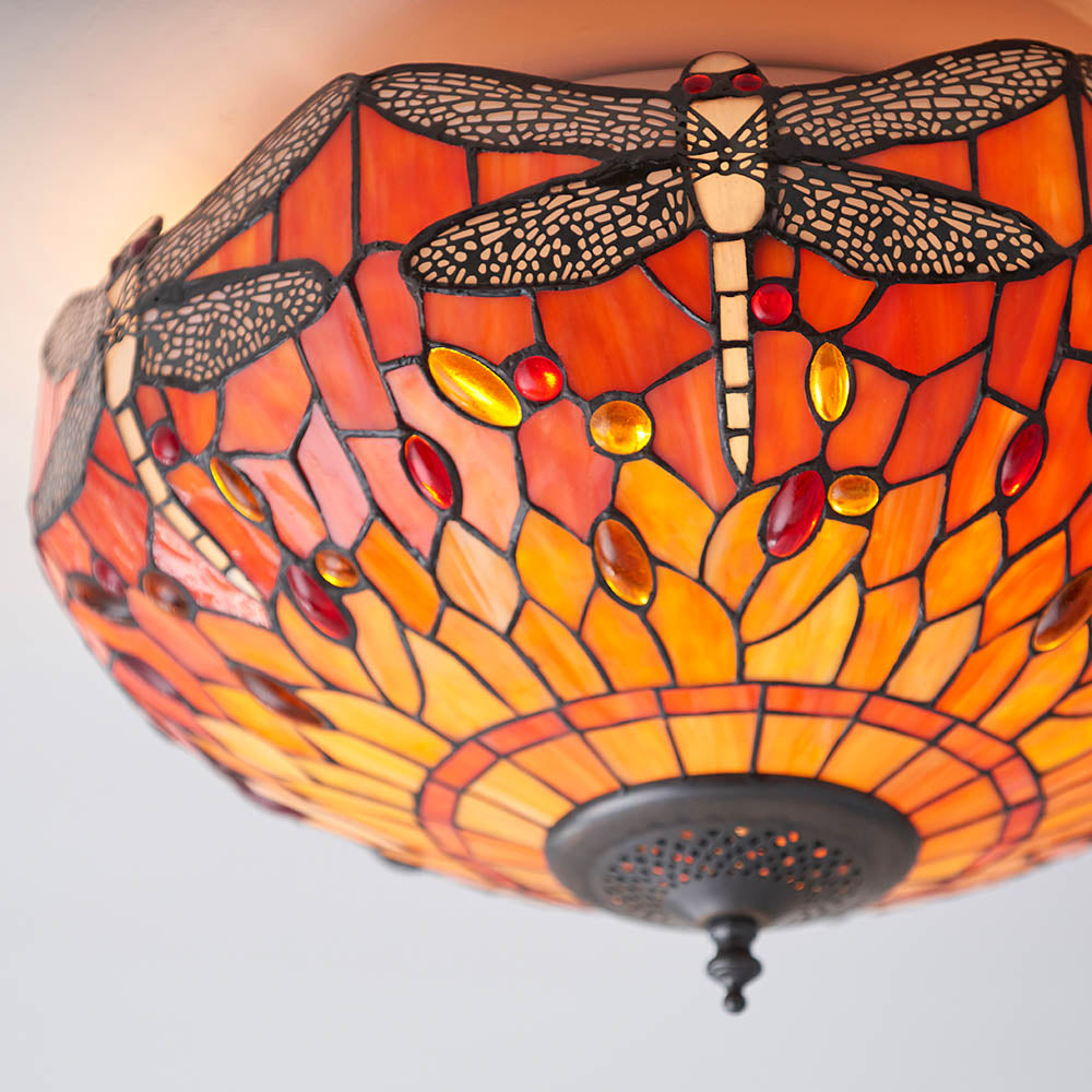 Tiffany Dragonfly Flame Medium 2lt Flush Ceiling Light