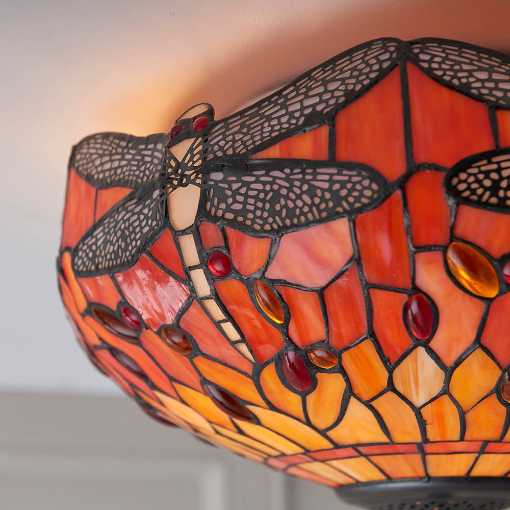 Tiffany Dragonfly Flame Medium 2lt Flush Ceiling Light