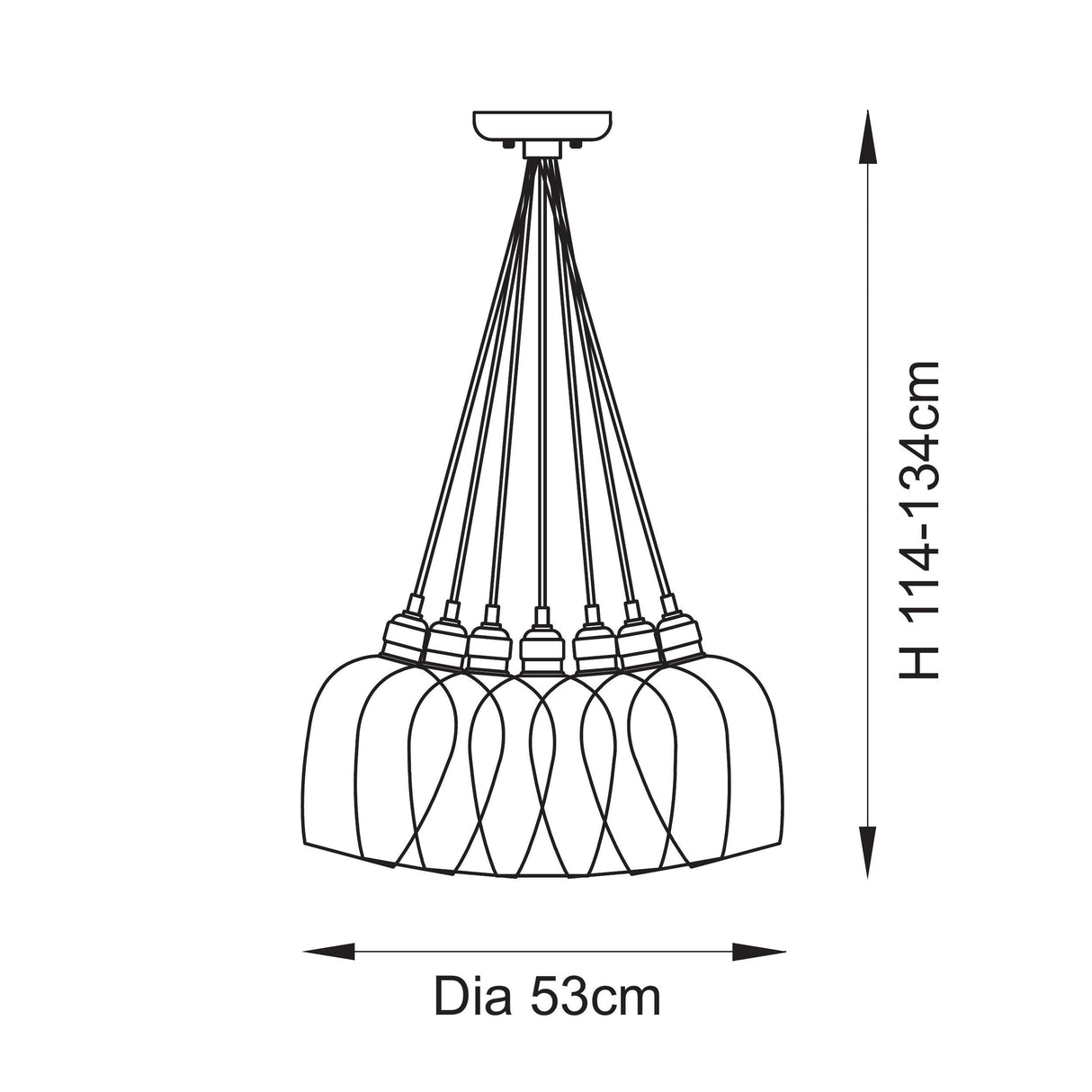 Amos Lucid Bright Nickel & Clear Glass 7 Light Cluster