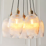 Amos Lucid Antique Brass & Clear Ribbed Glass 7 Light Cluster