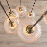 Amos Lucid Antique Brass & Clear Ribbed Glass 7 Light Cascade