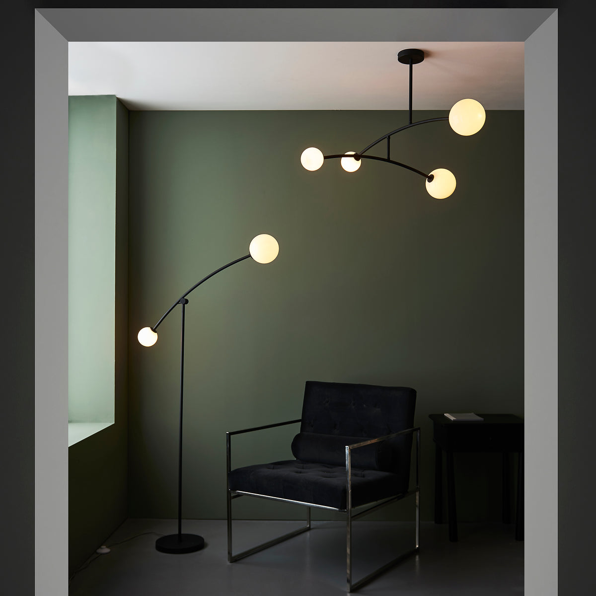 Endon Balance 2lt Floor Textured matt black & gloss opal glass